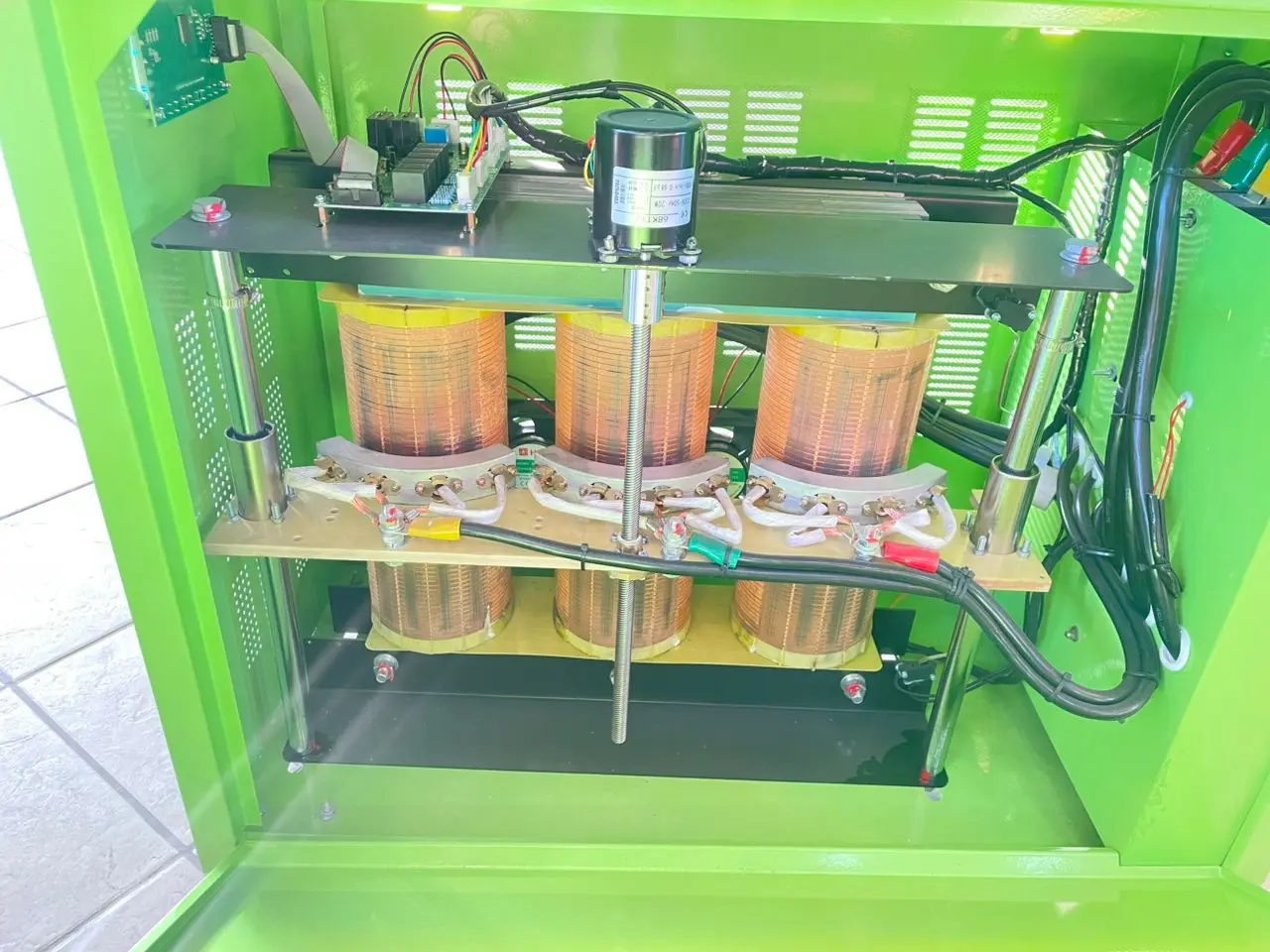 Internal copper windings and controls of three-phase power-conditioning equipment